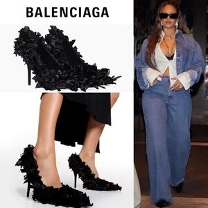 BALENCIAGA Marie Antoinette High Heels sz EU 36.5 In Black Satin Bows Allover